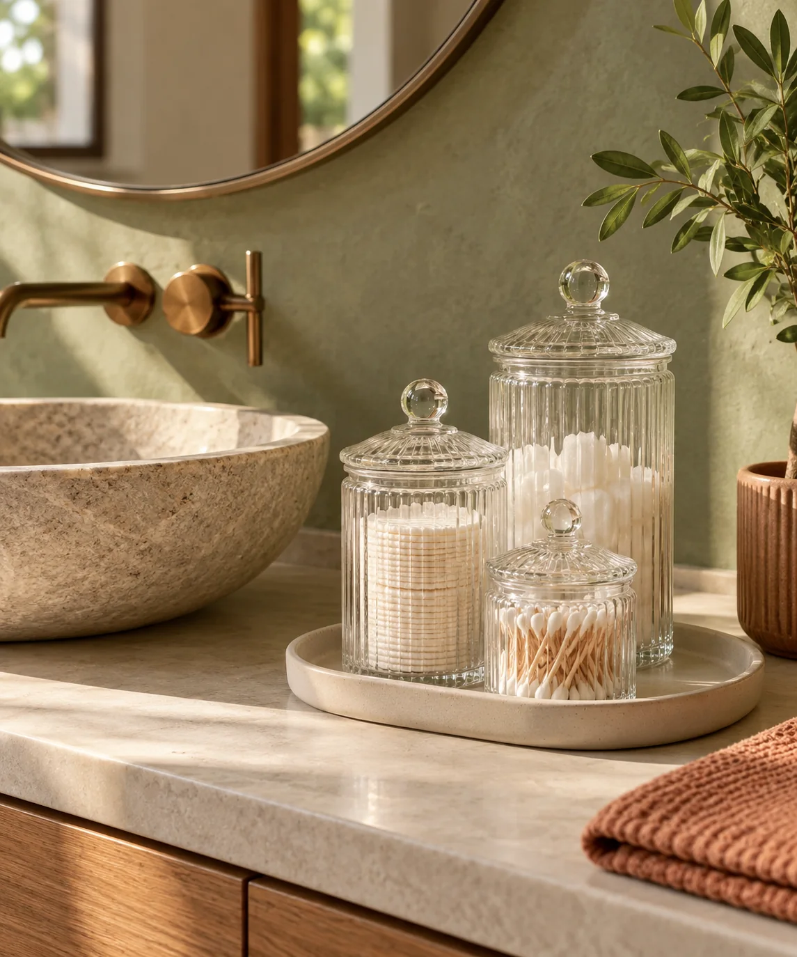 AI-generated editorial image inspired by small bathroom storage