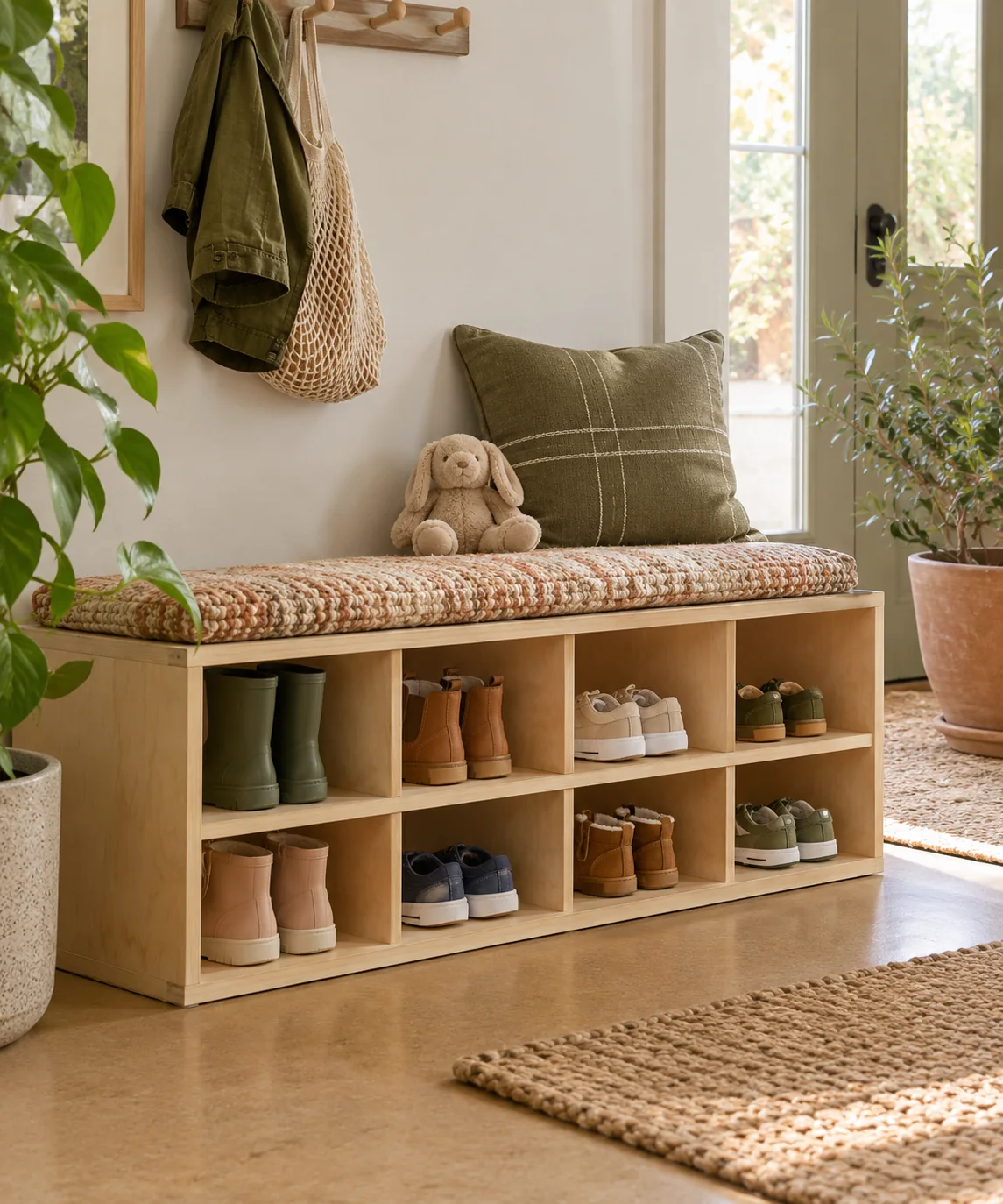 AI-generated editorial image inspired by entryway organization