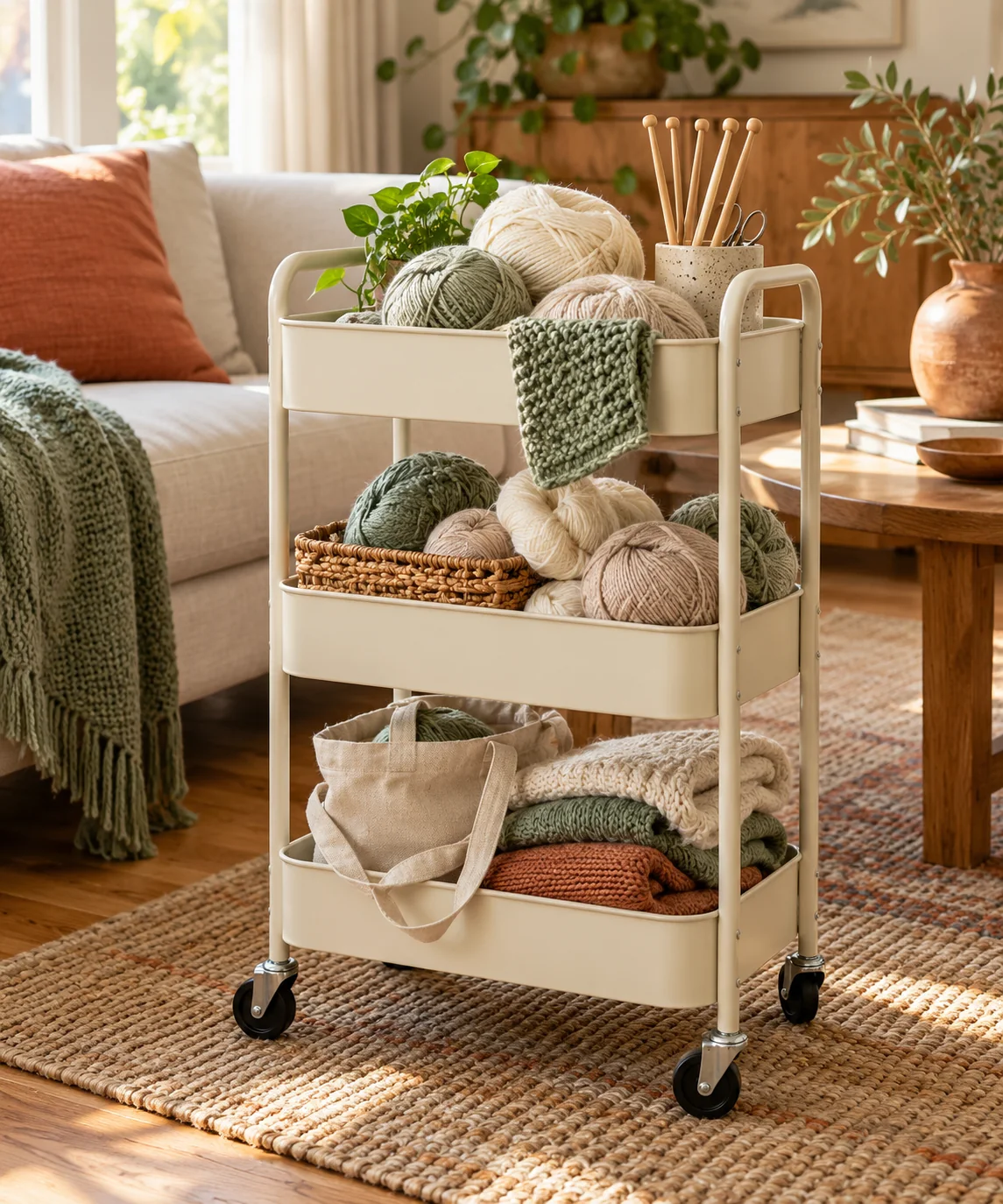 AI-generated editorial image inspired by sage and cream interiors