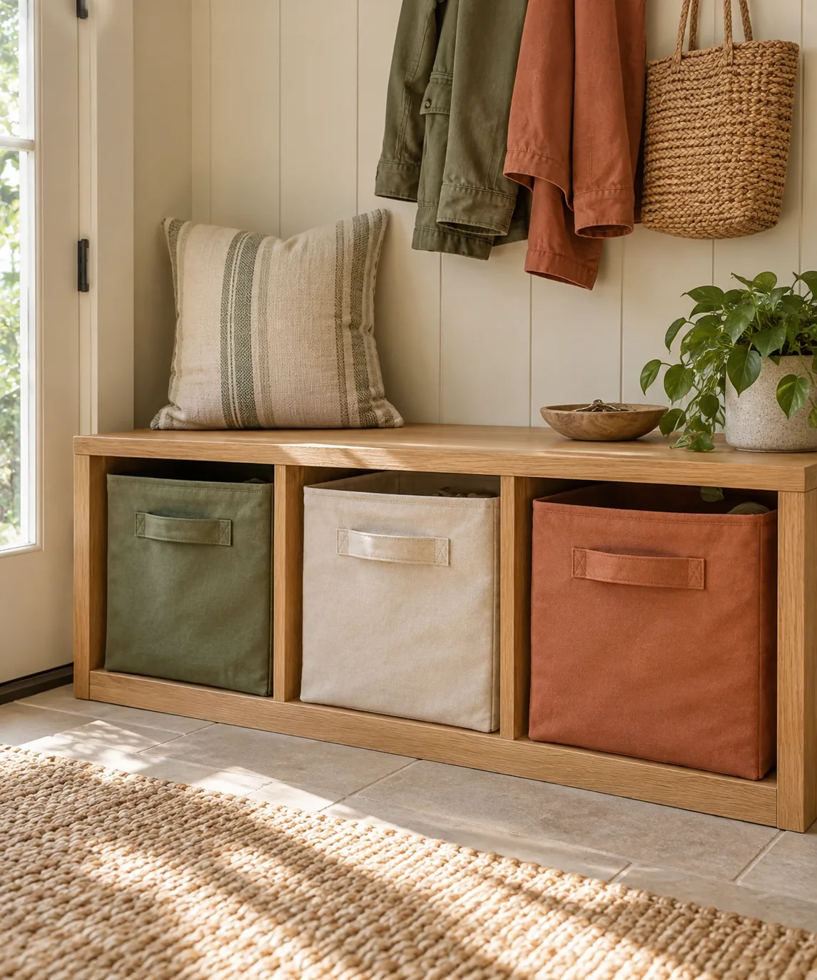 AI-generated editorial image inspired by entryway organization