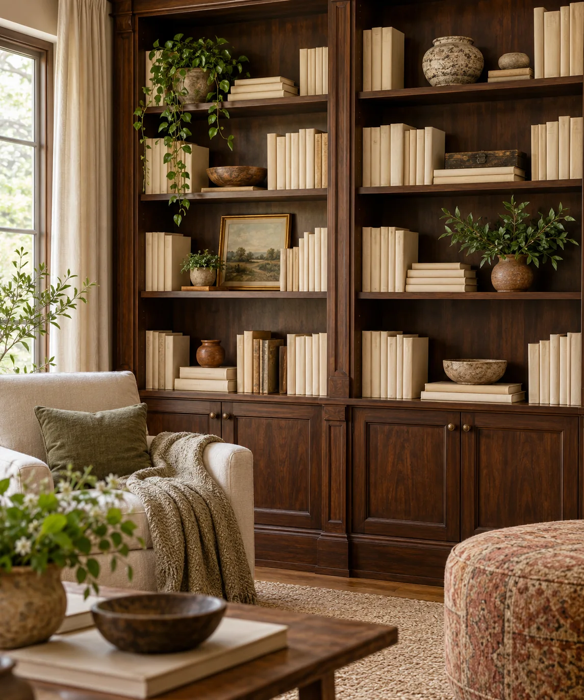 AI-generated editorial image inspired by bookshelf styling