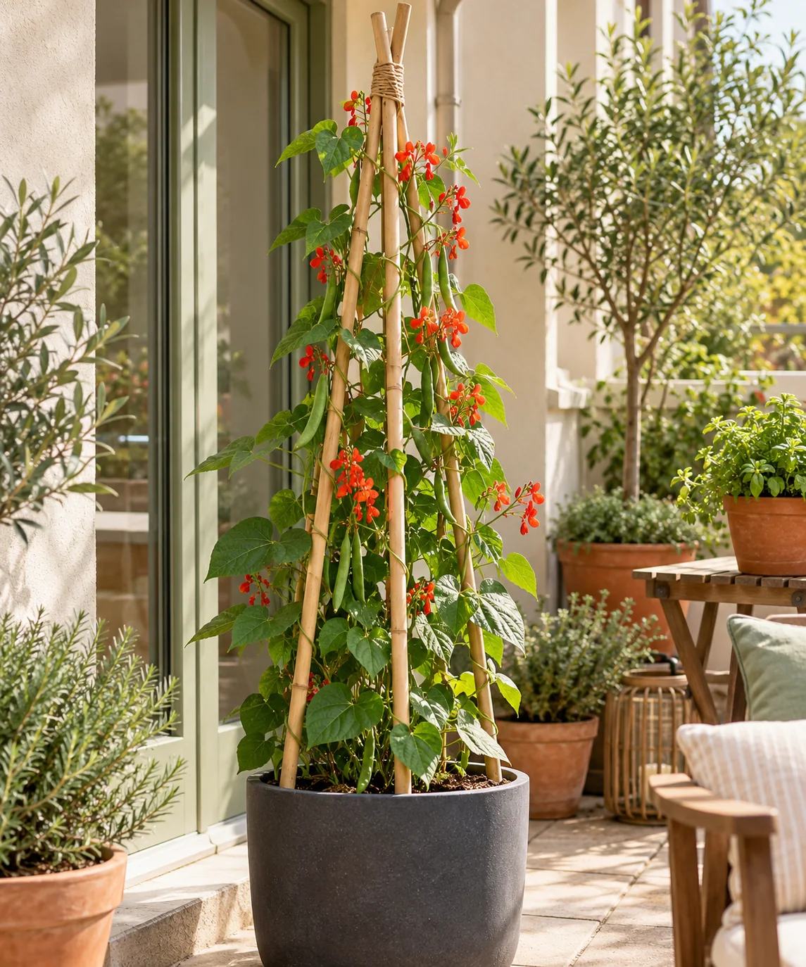 AI-generated editorial image inspired by container vegetable gardens