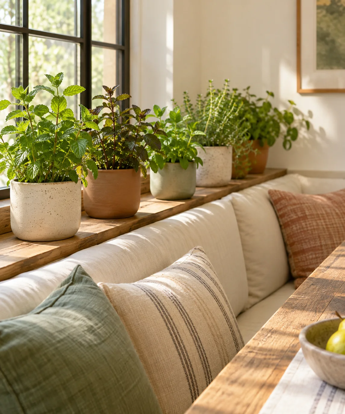AI-generated editorial image inspired by kitchen herb gardens