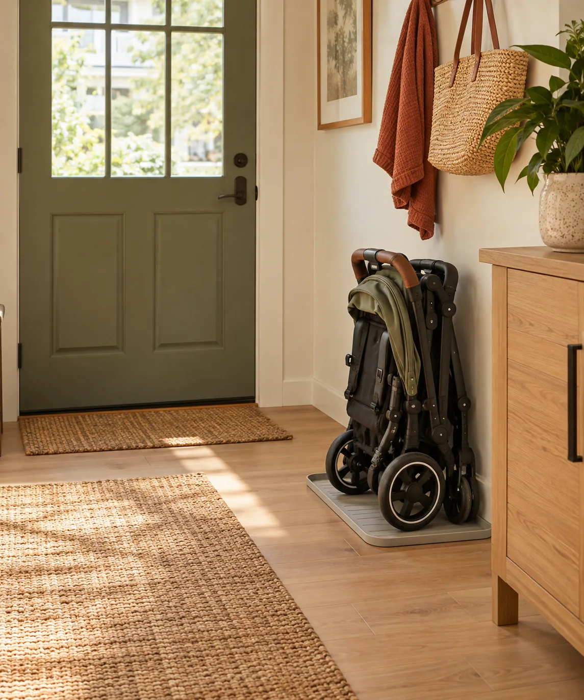 AI-generated editorial image inspired by entryway organization