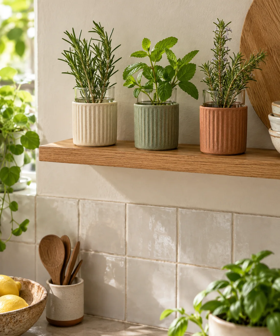 AI-generated editorial image inspired by kitchen herb gardens