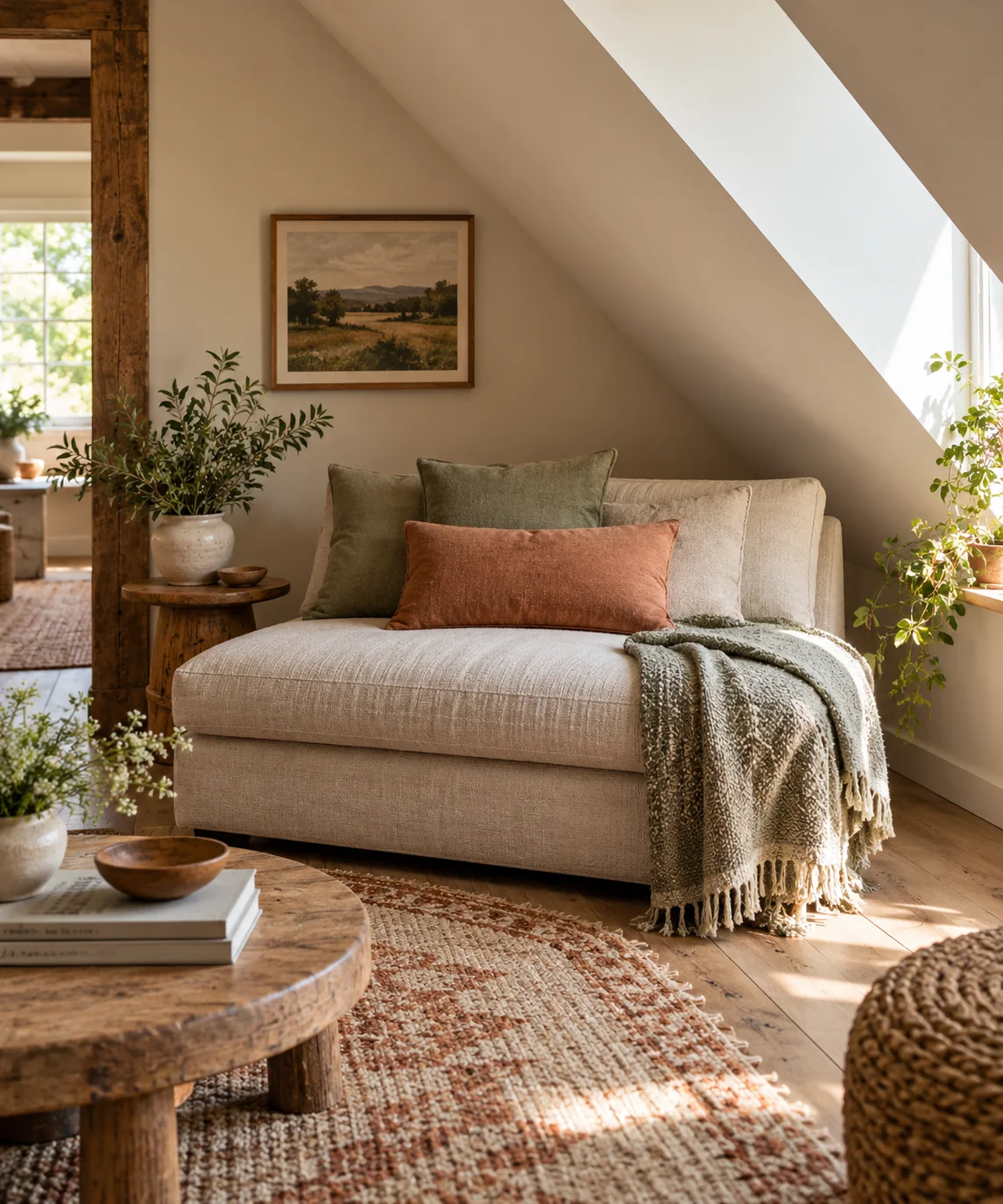 AI-generated editorial image inspired by warm neutral living rooms
