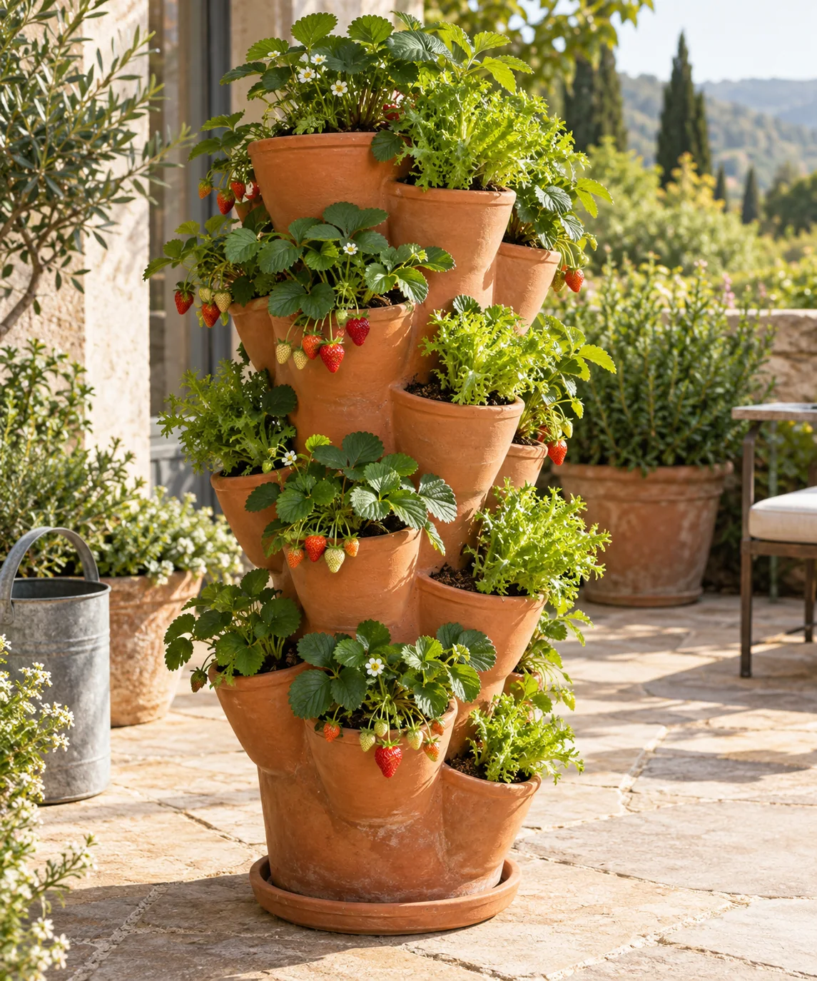 AI-generated editorial image inspired by container vegetable gardens
