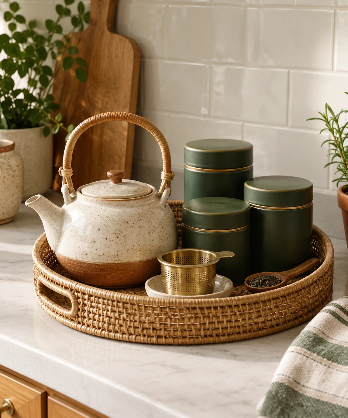 AI-generated editorial image inspired by small kitchen organization
