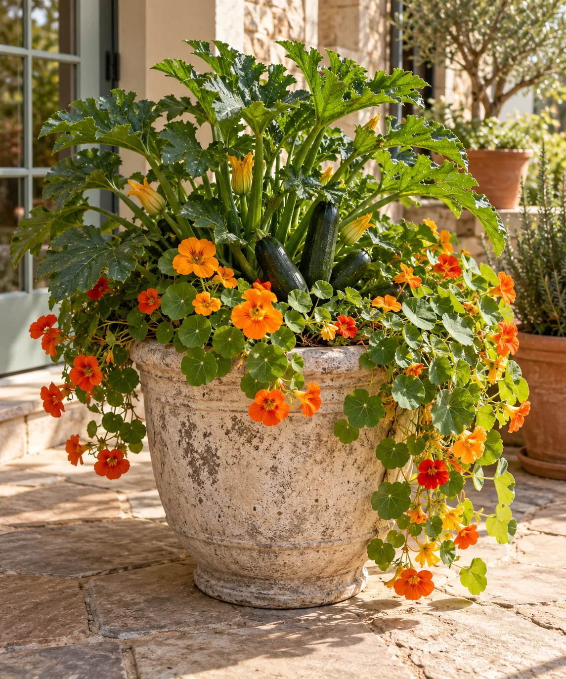 AI-generated editorial image inspired by container vegetable gardens
