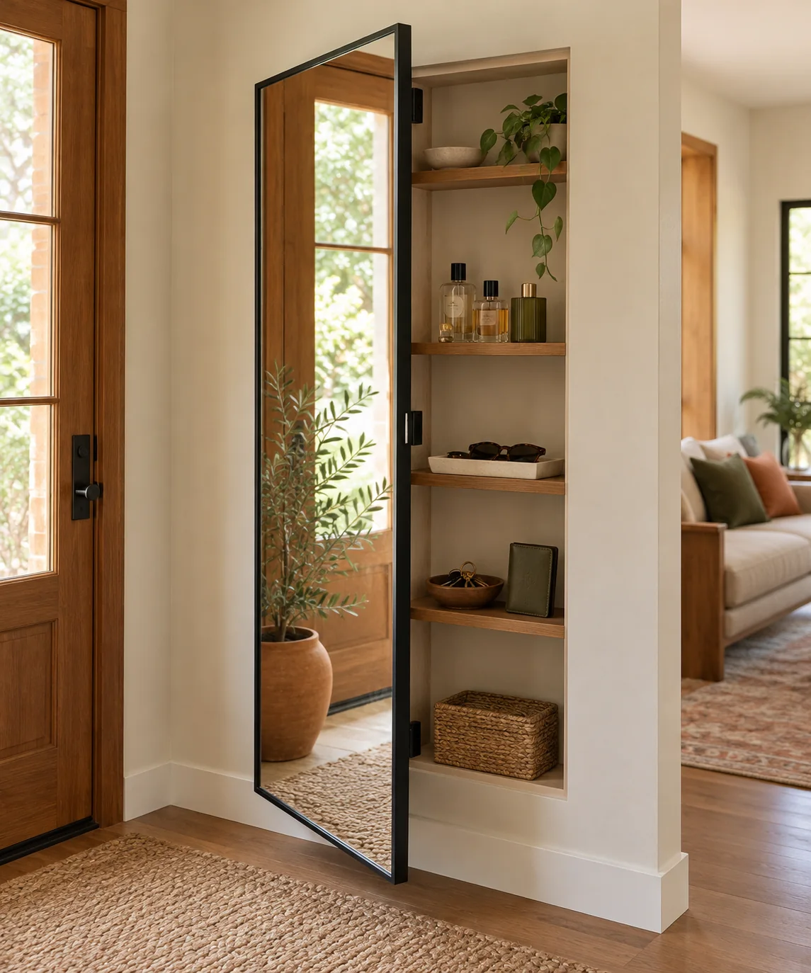 AI-generated editorial image inspired by entryway organization