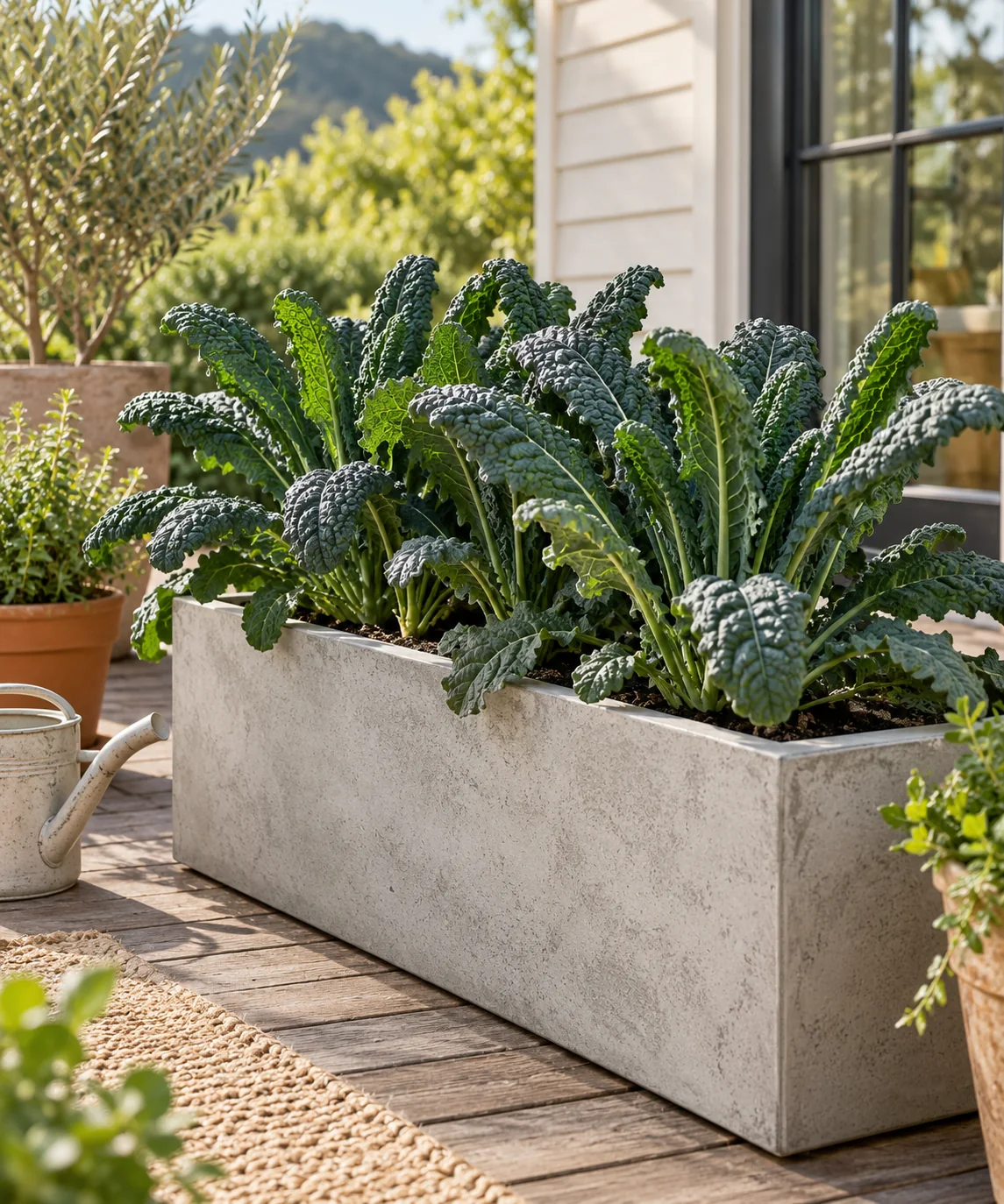 AI-generated editorial image inspired by container vegetable gardens