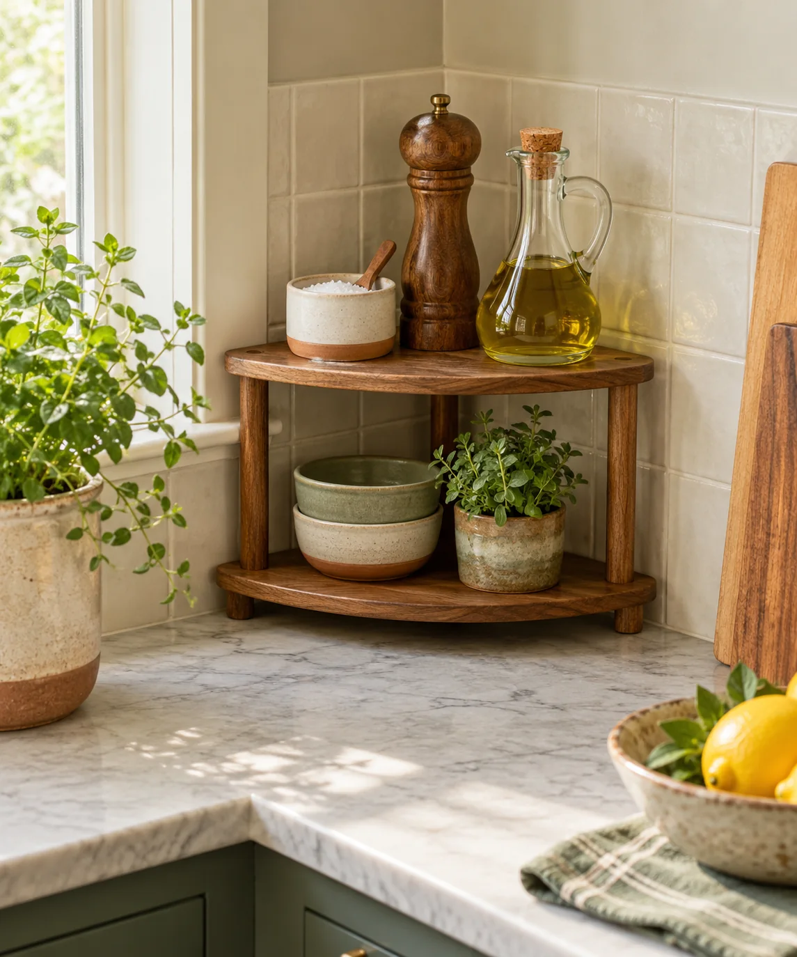 AI-generated editorial image inspired by small kitchen organization