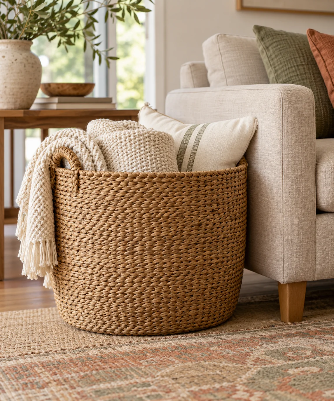 AI-generated editorial image inspired by warm neutral living rooms