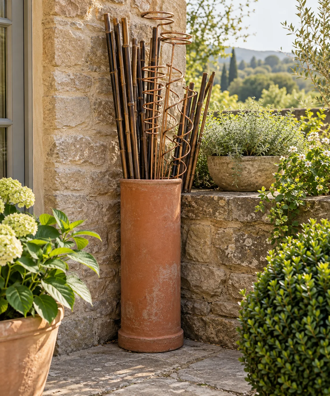 AI-generated editorial image inspired by garden tool organization