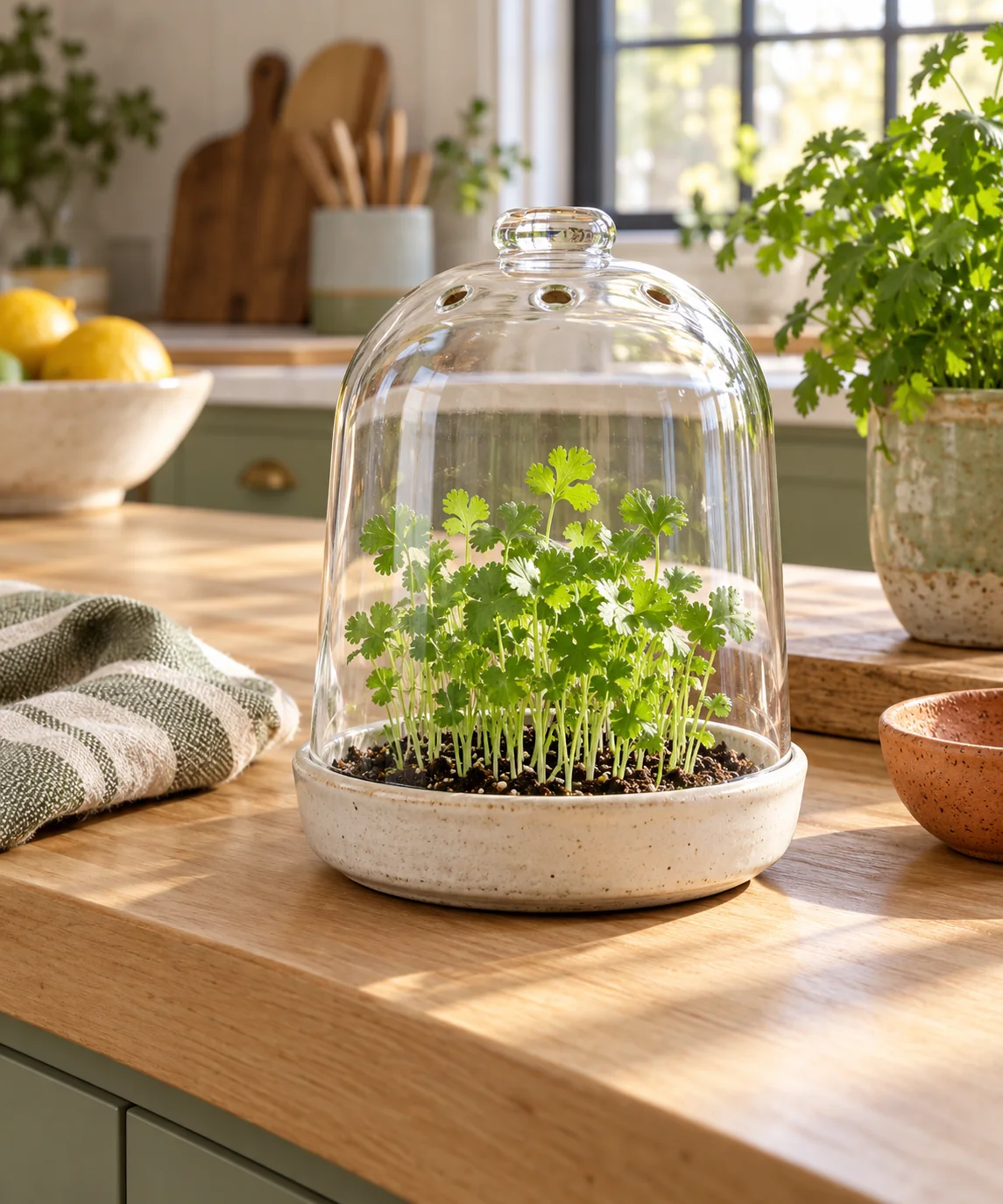 AI-generated editorial image inspired by kitchen herb gardens