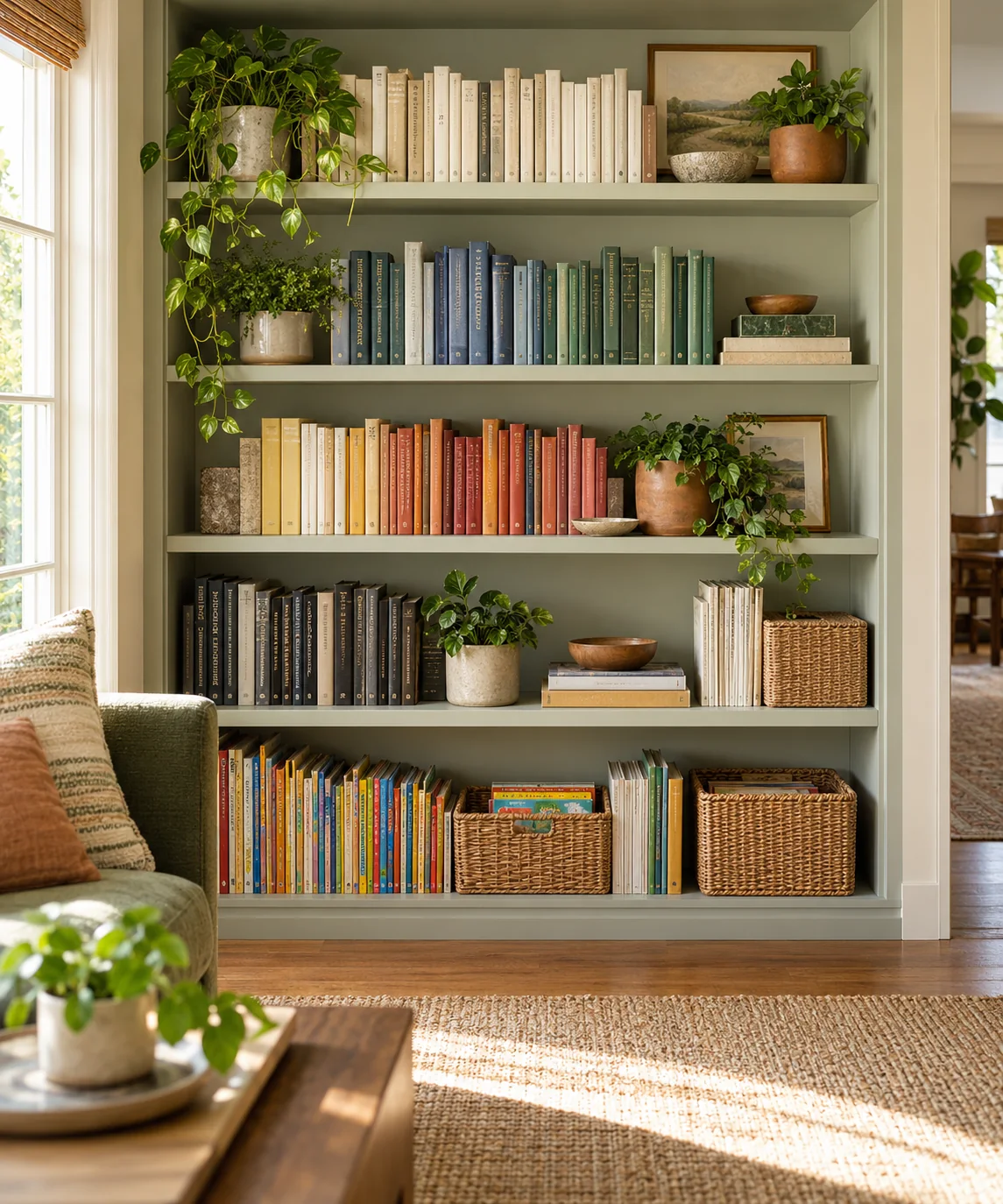 AI-generated editorial image inspired by bookshelf styling