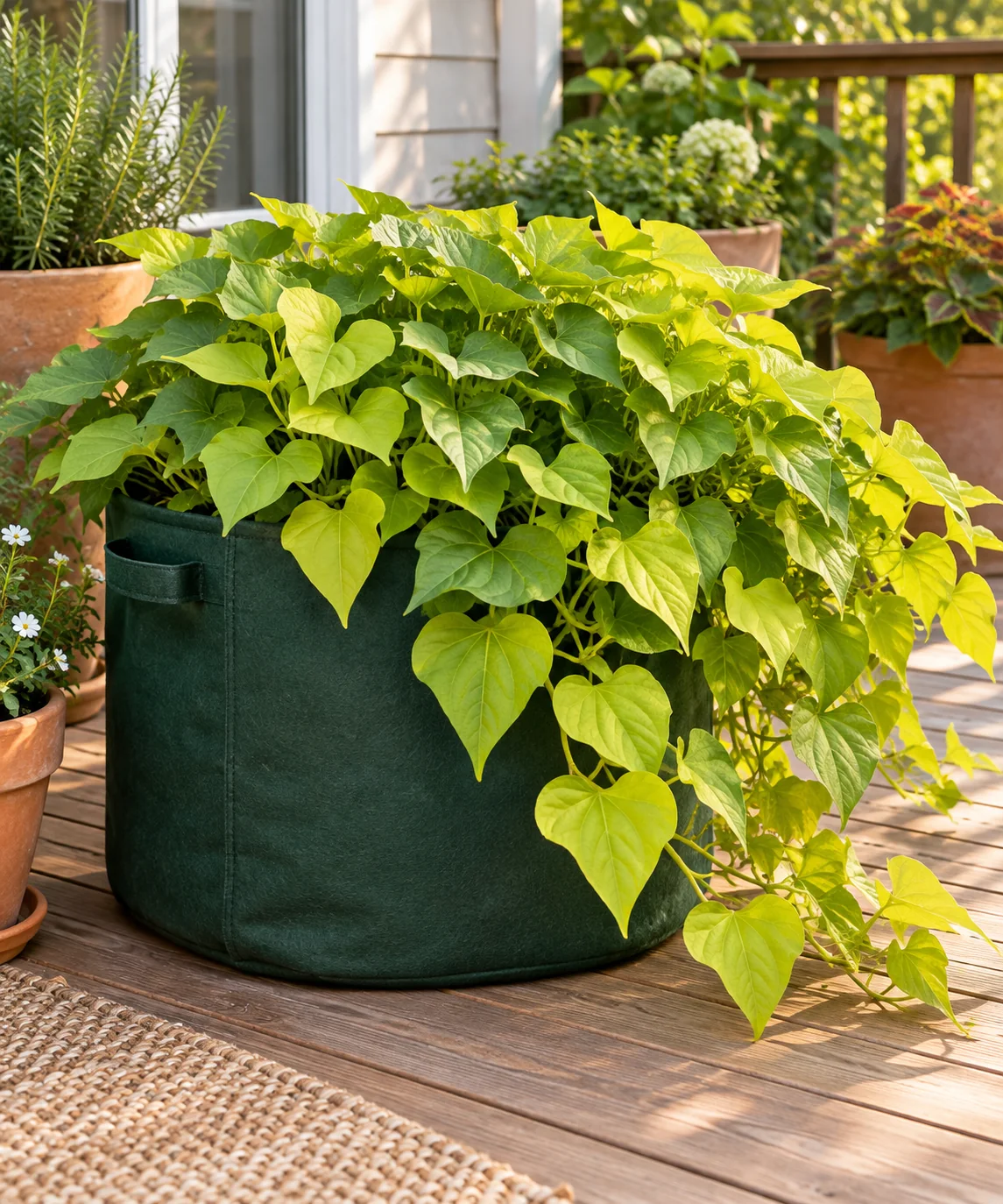 AI-generated editorial image inspired by container vegetable gardens