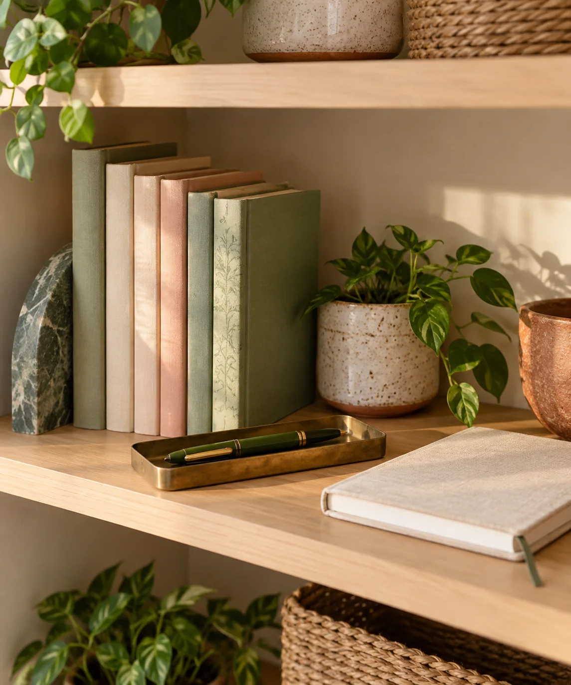 AI-generated editorial image inspired by bookshelf styling