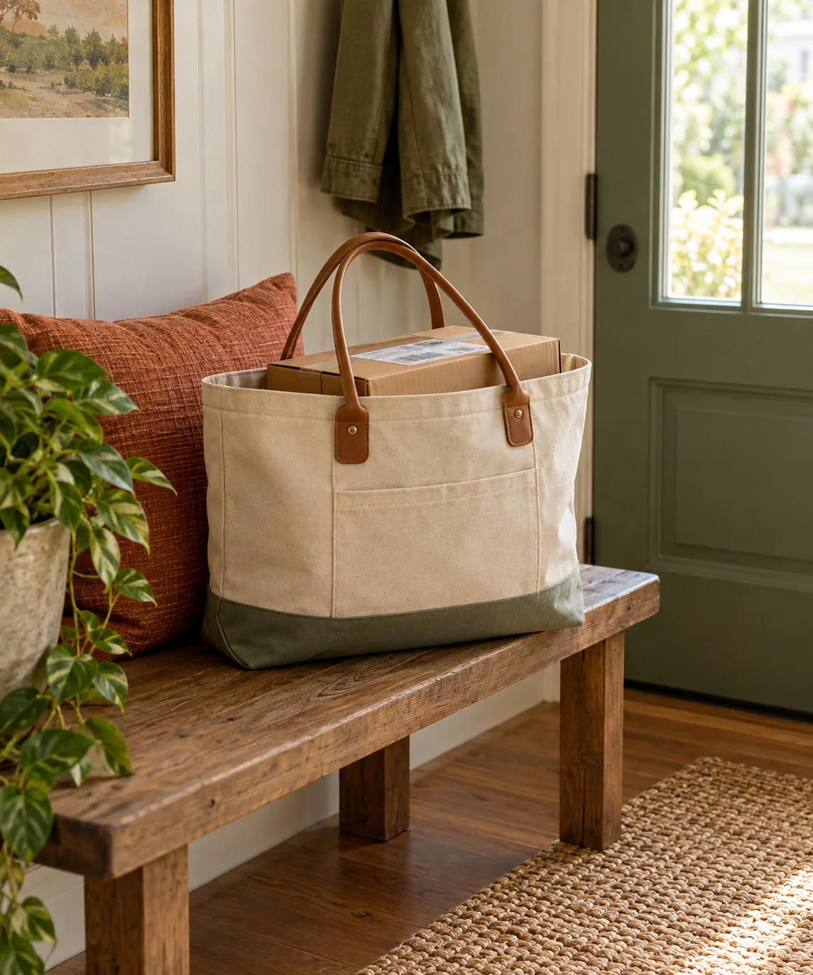 AI-generated editorial image inspired by entryway organization