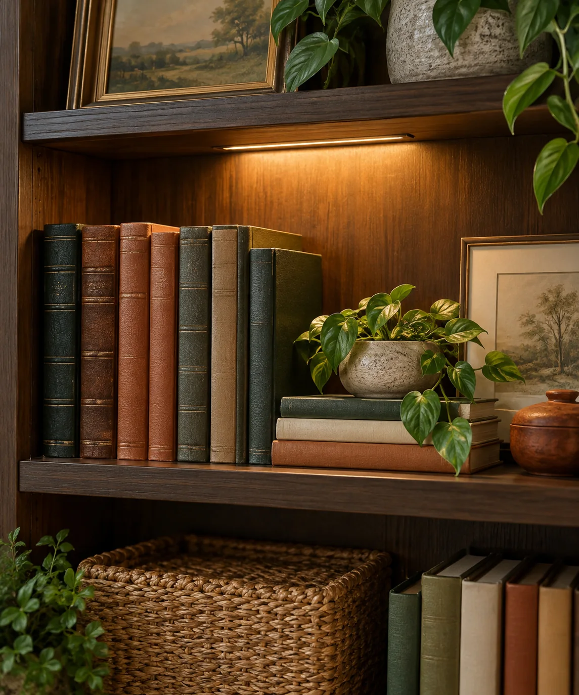 AI-generated editorial image inspired by bookshelf styling
