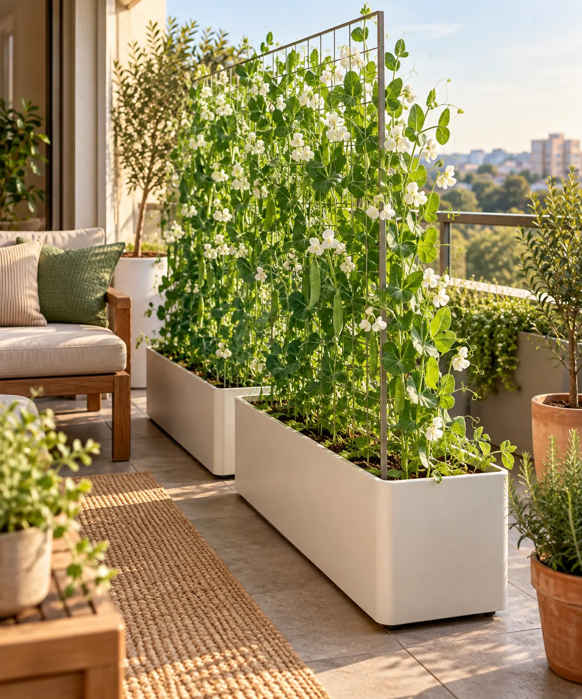 AI-generated editorial image inspired by container vegetable gardens