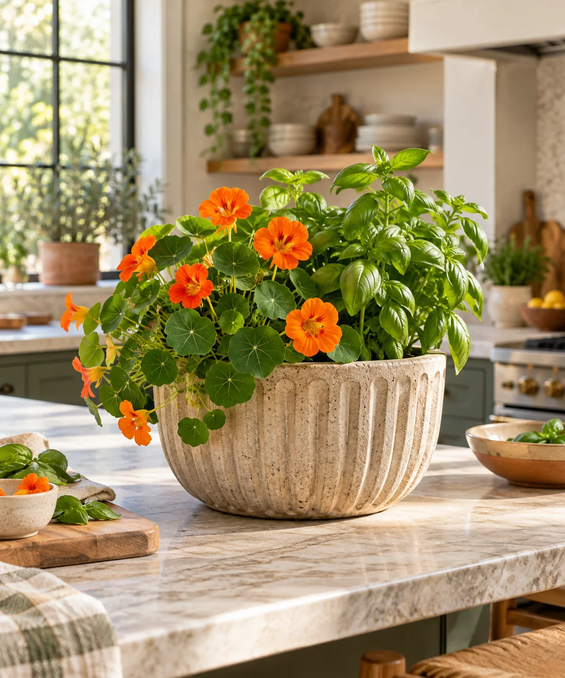 AI-generated editorial image inspired by kitchen herb gardens