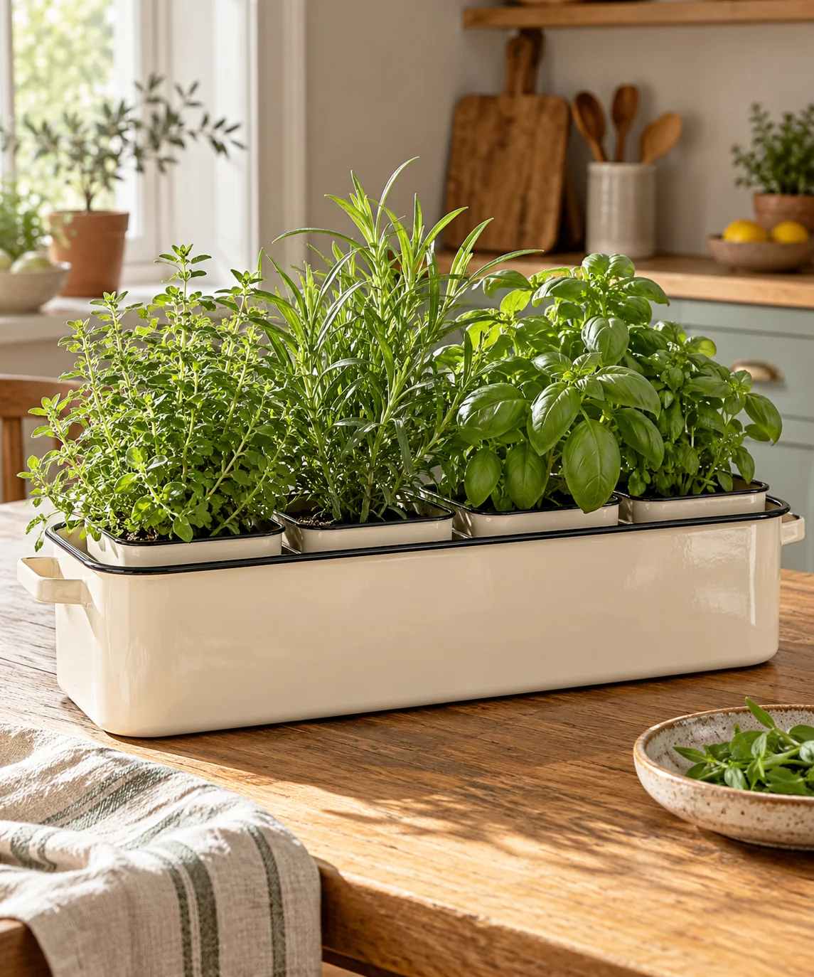 AI-generated editorial image inspired by kitchen herb gardens