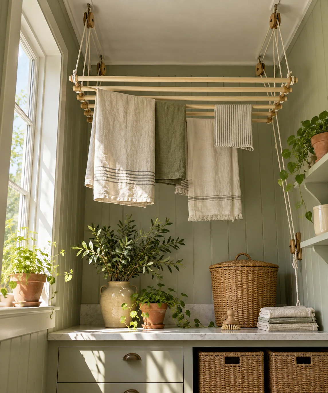 AI-generated editorial image inspired by sage and cream interiors
