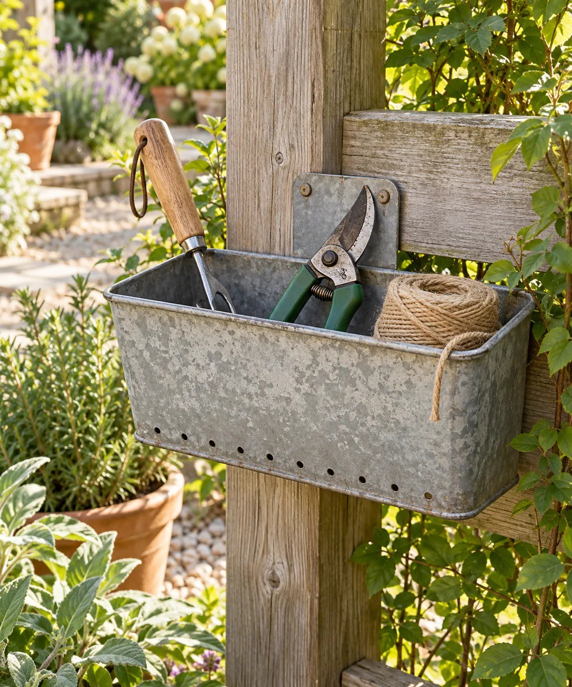 AI-generated editorial image inspired by garden tool organization