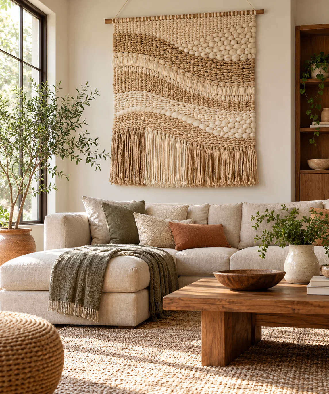 AI-generated editorial image inspired by warm neutral living rooms