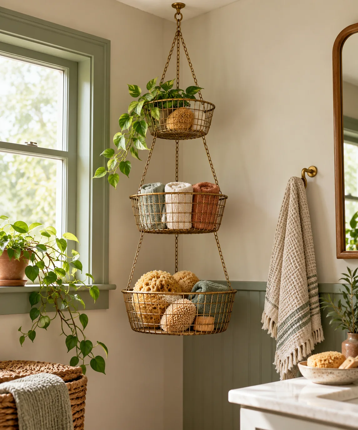 AI-generated editorial image inspired by small bathroom storage
