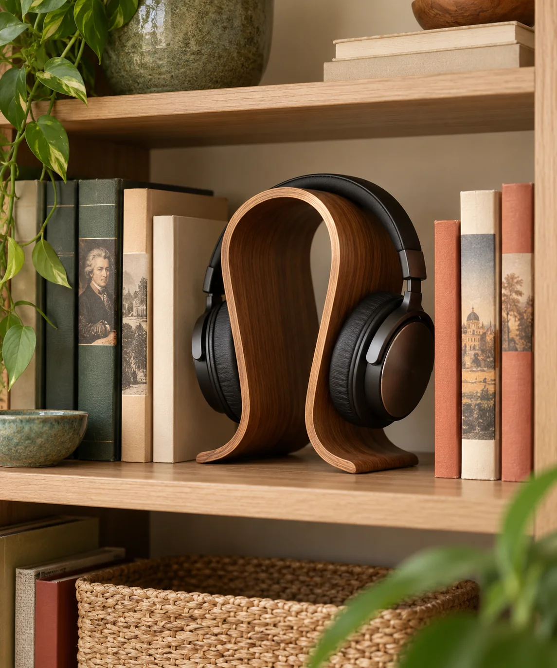 AI-generated editorial image inspired by bookshelf styling
