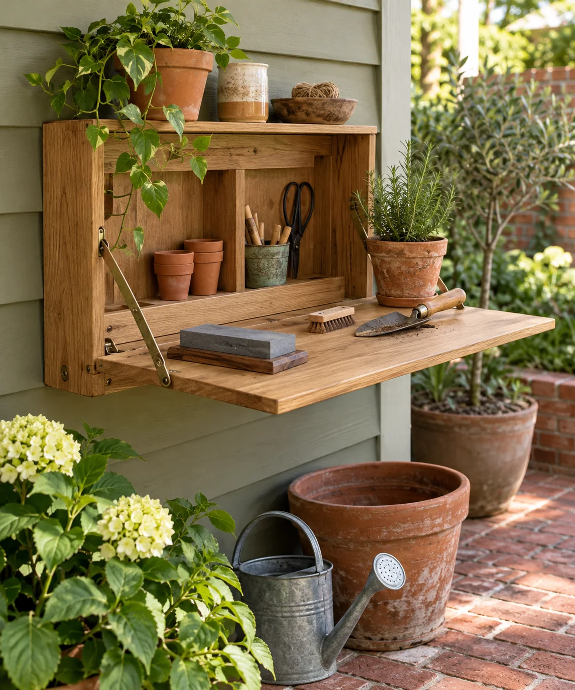 AI-generated editorial image inspired by garden tool organization