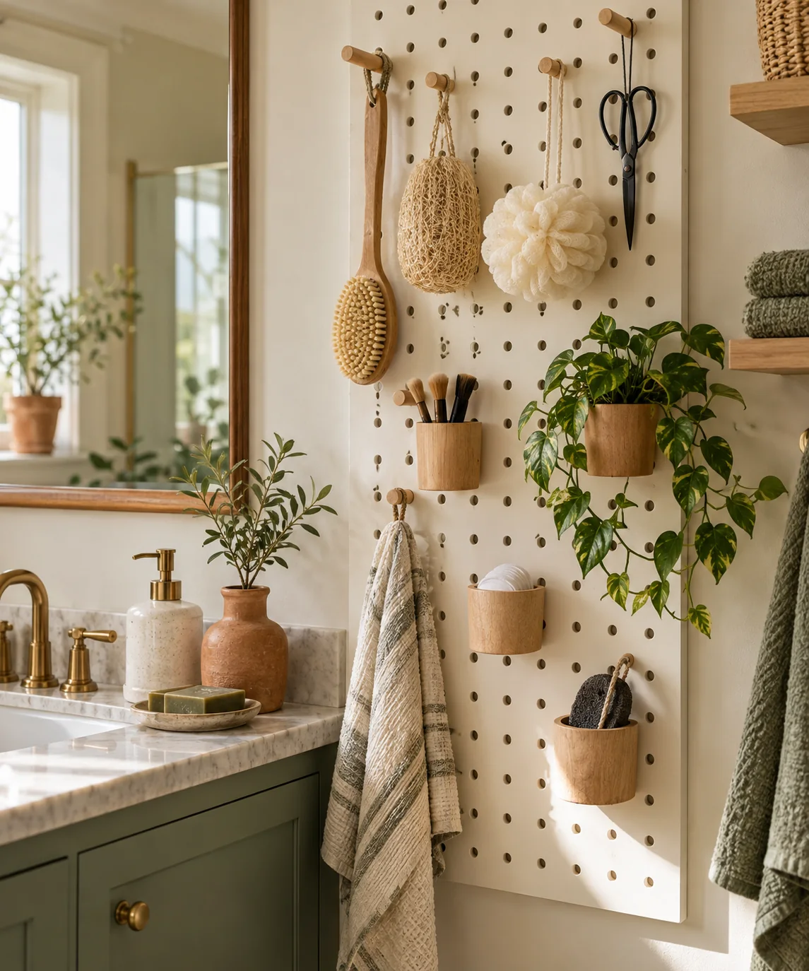 AI-generated editorial image inspired by small bathroom storage