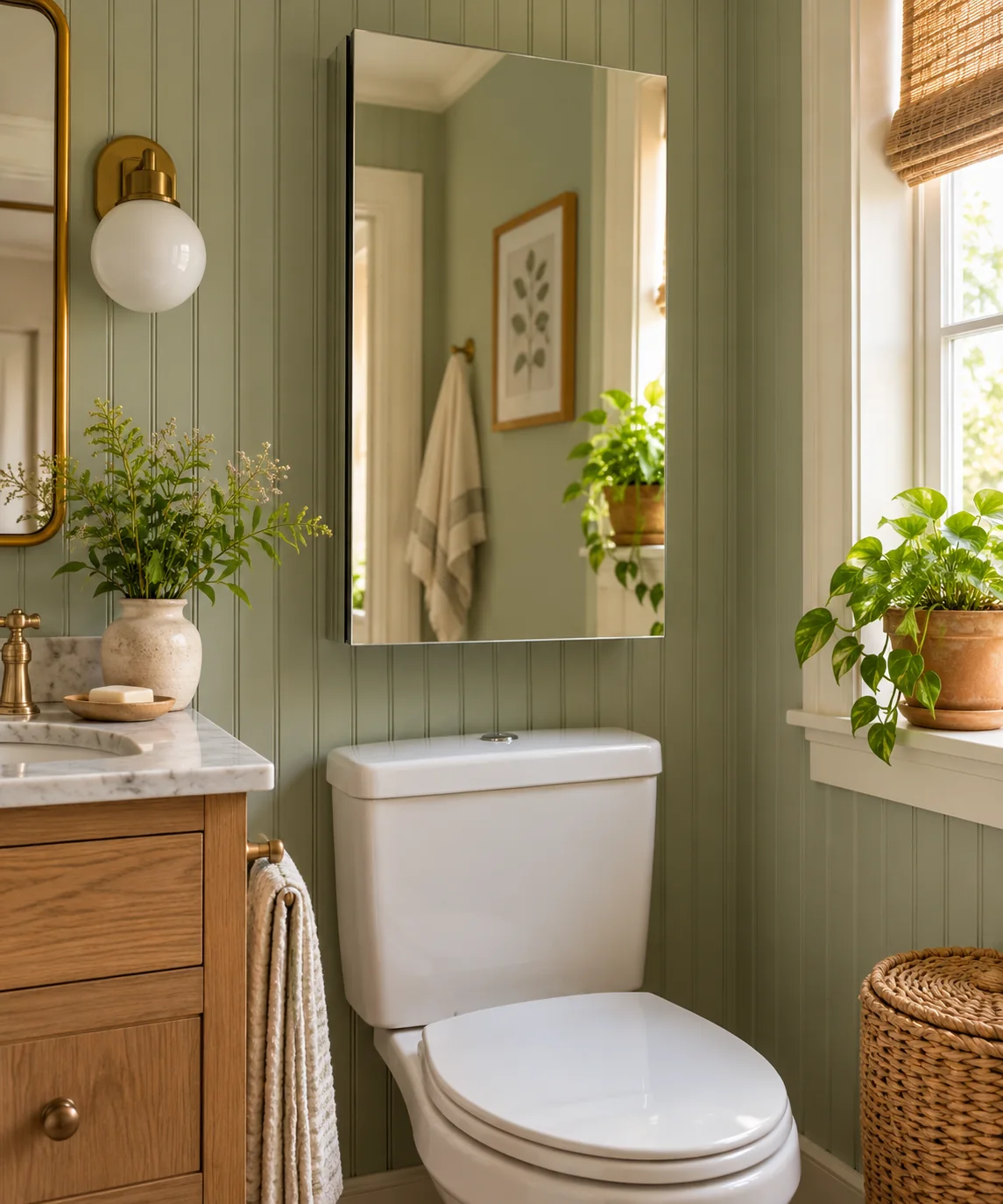 AI-generated editorial image inspired by small bathroom storage