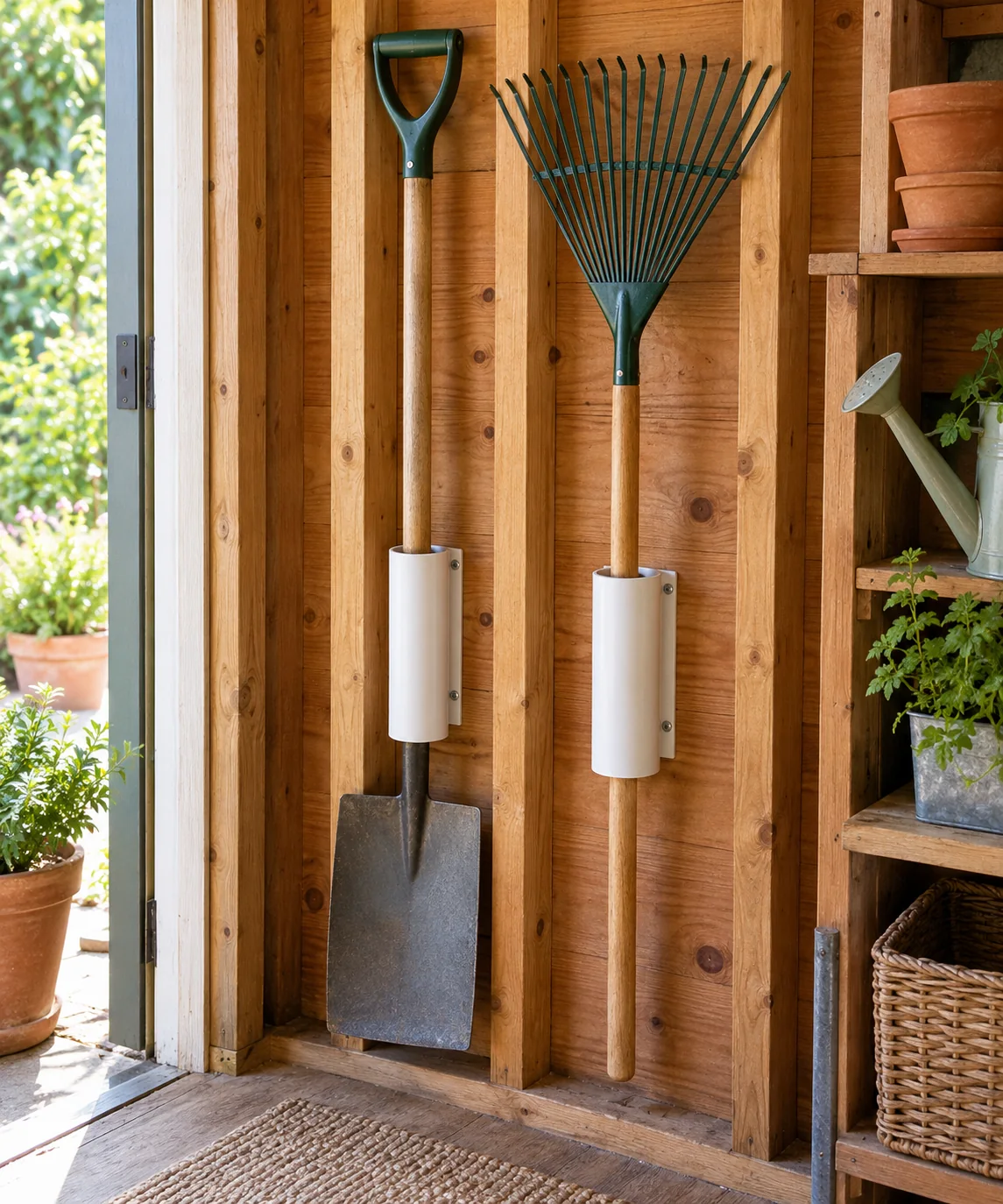 AI-generated editorial image inspired by garden tool organization