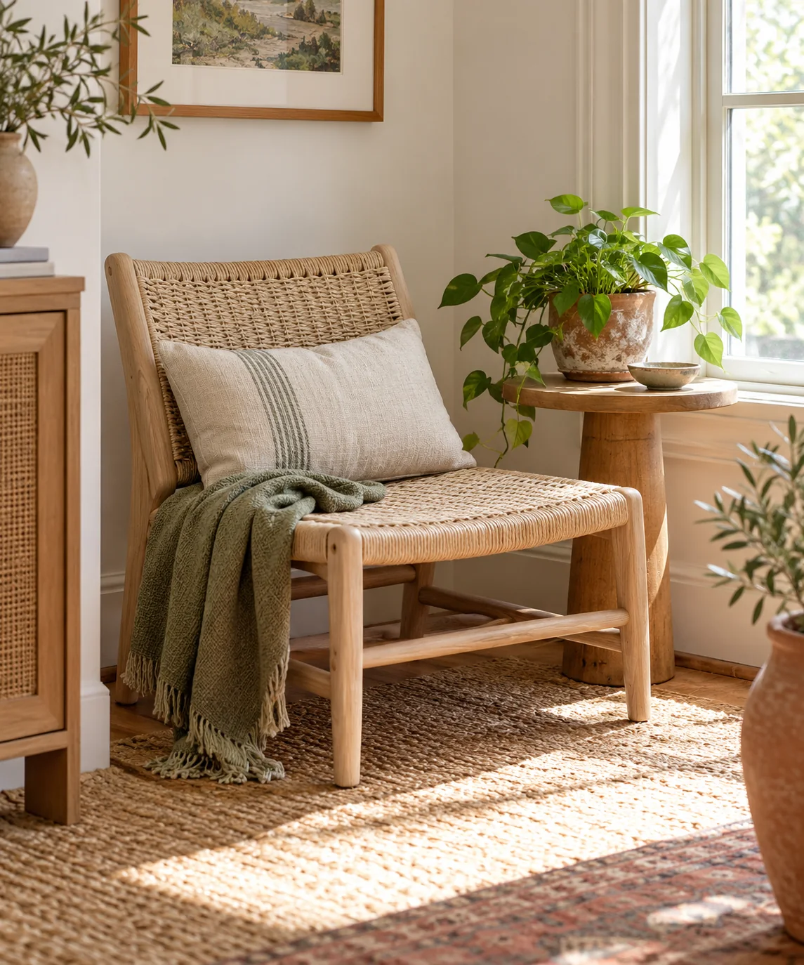 AI-generated editorial image inspired by warm neutral living rooms