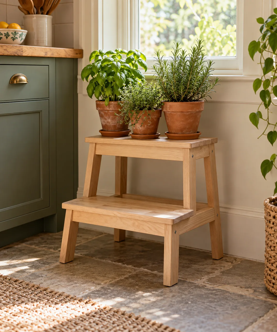AI-generated editorial image inspired by kitchen herb gardens