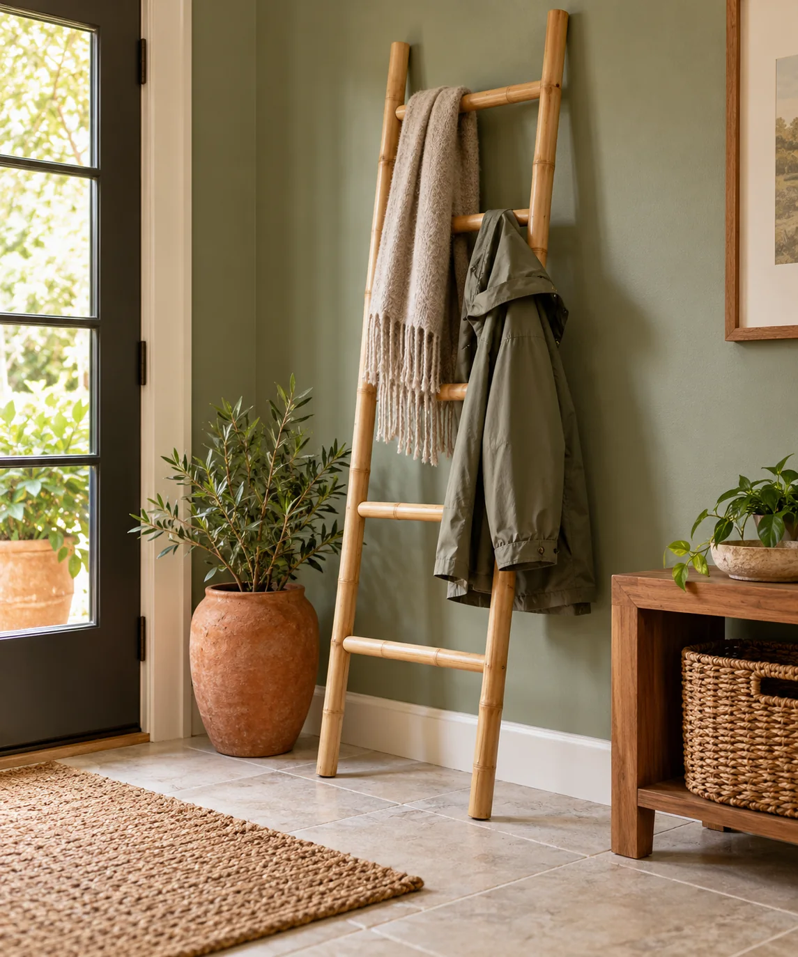 AI-generated editorial image inspired by entryway organization