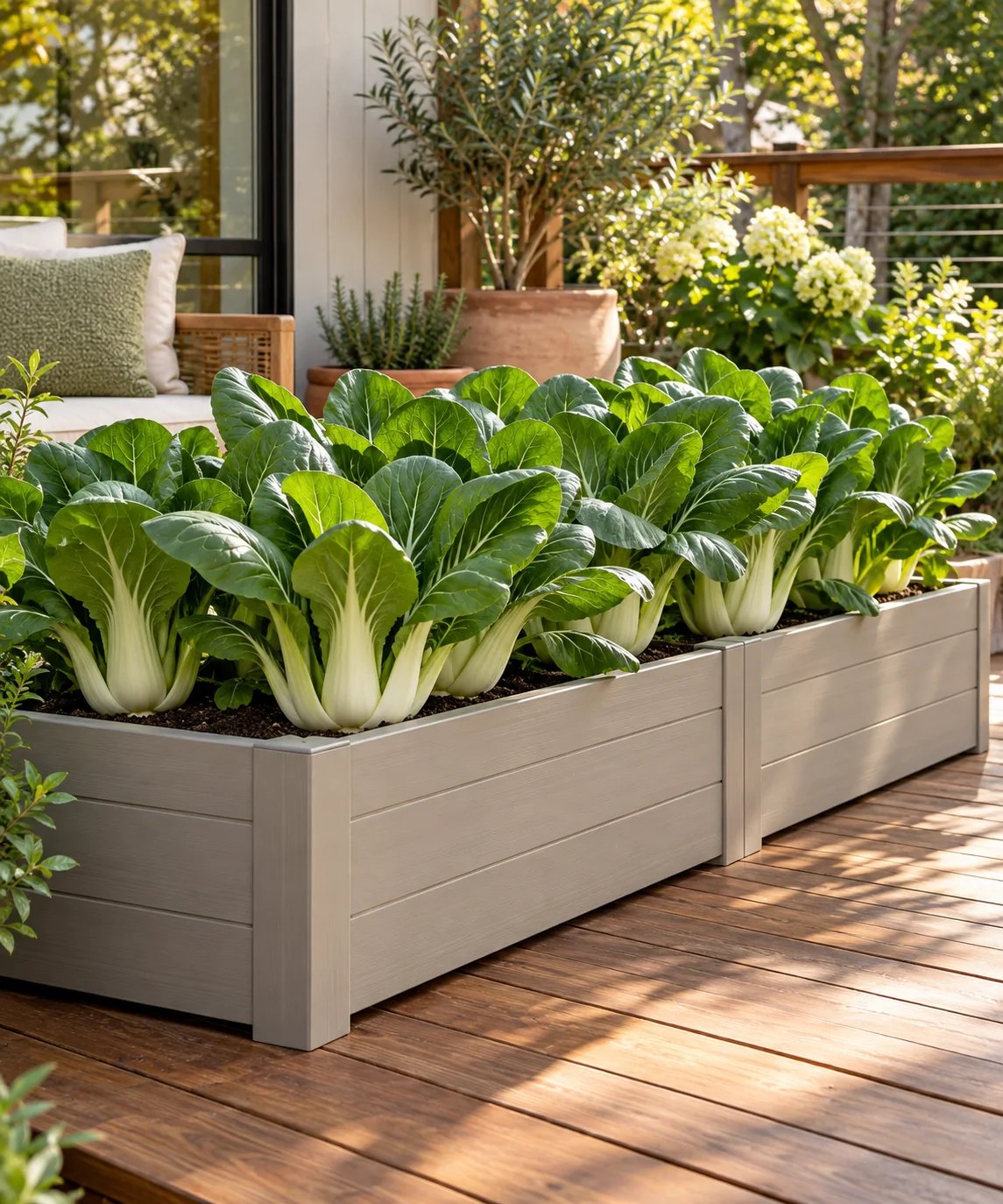 AI-generated editorial image inspired by container vegetable gardens