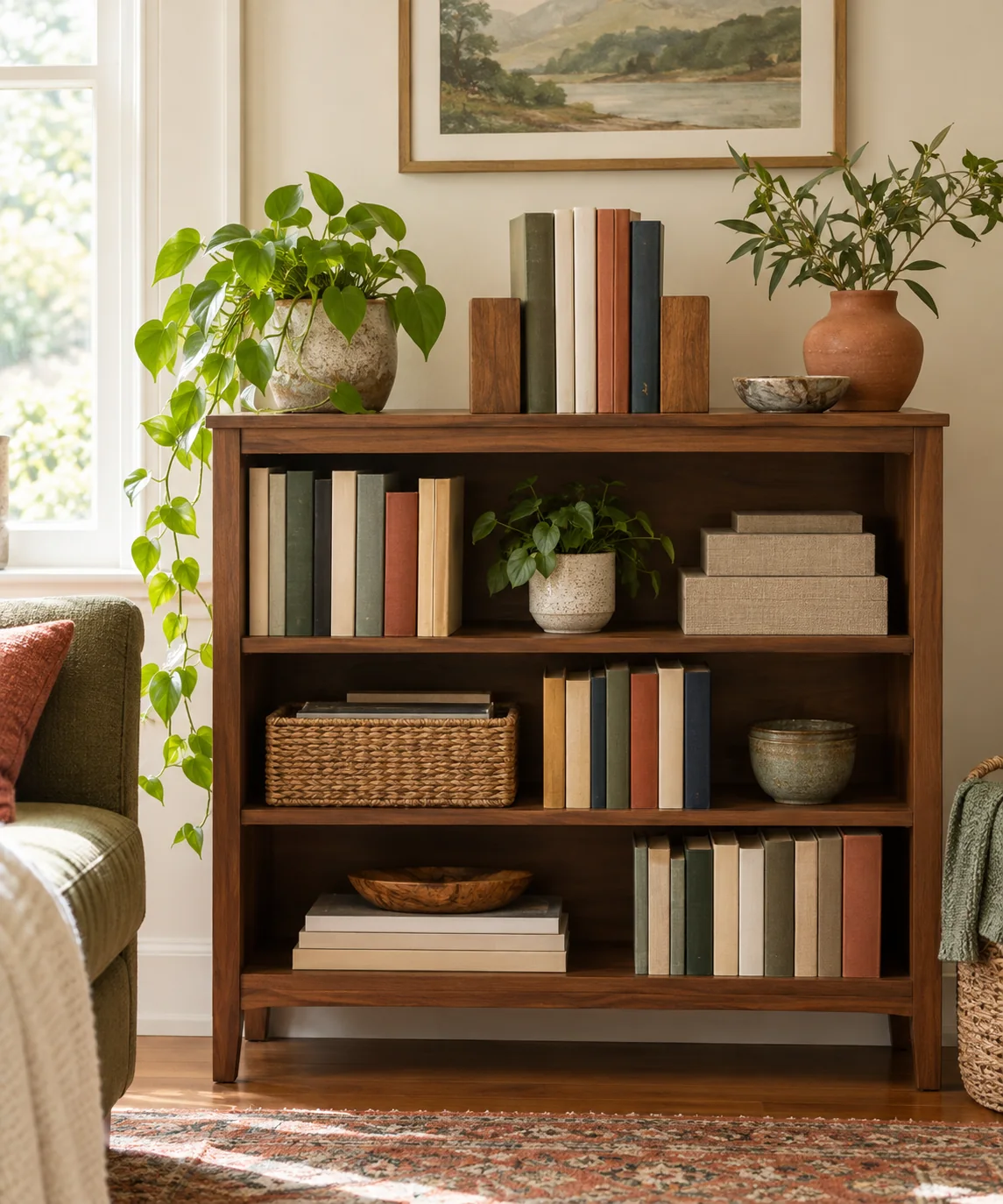 AI-generated editorial image inspired by bookshelf styling