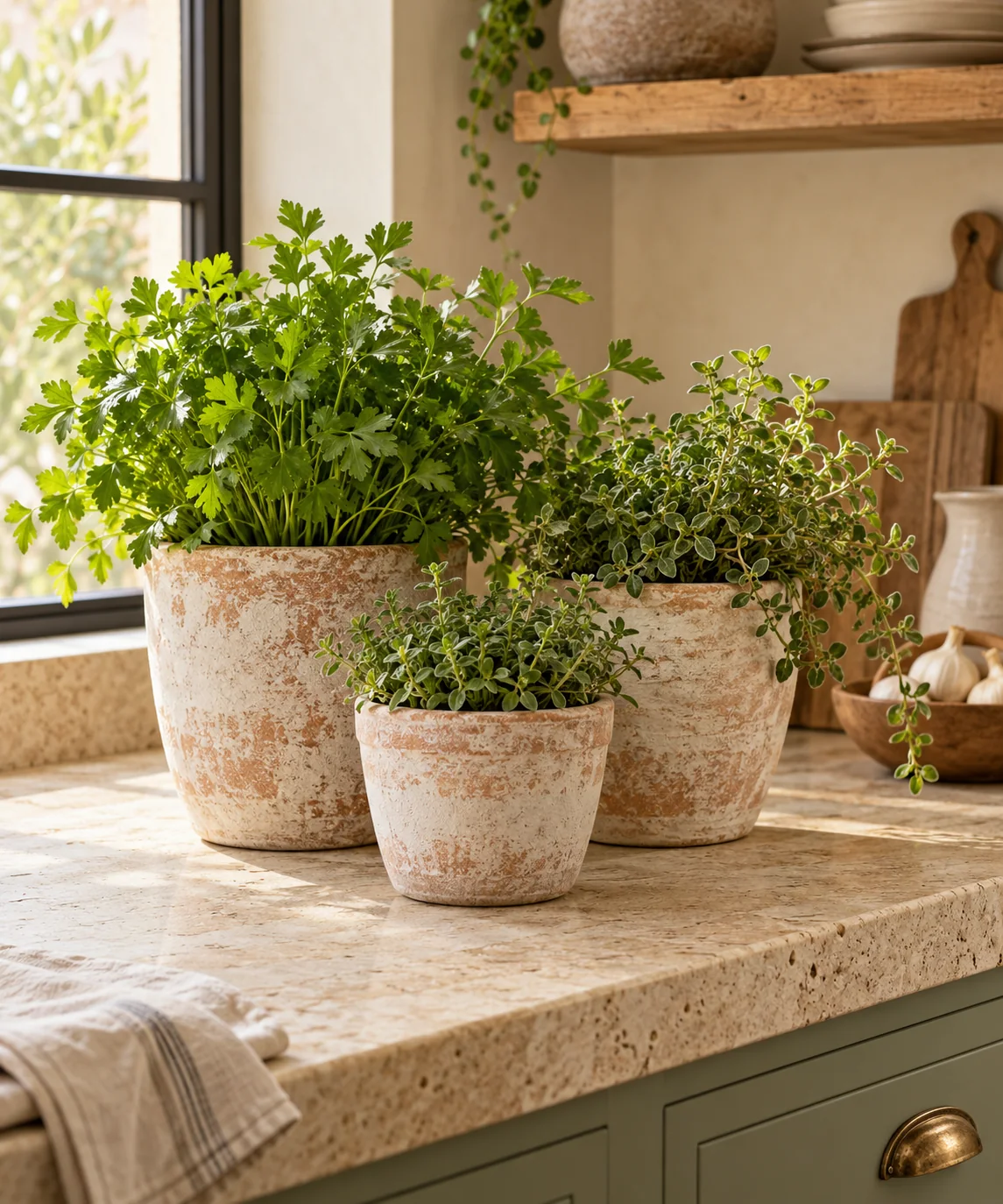 AI-generated editorial image inspired by kitchen herb gardens