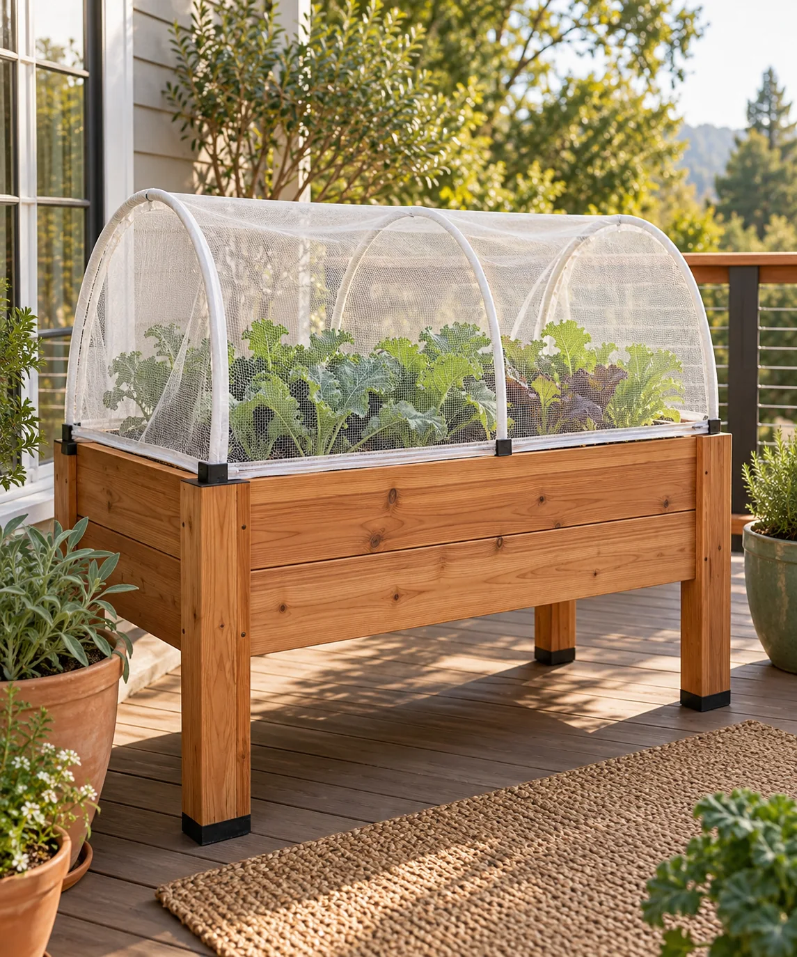 AI-generated editorial image inspired by container vegetable gardens