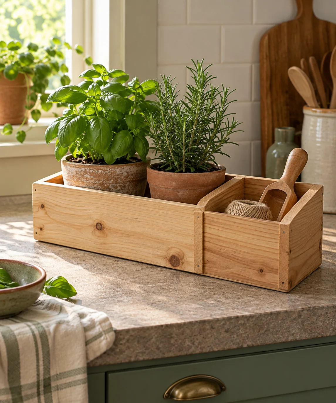 AI-generated editorial image inspired by kitchen herb gardens