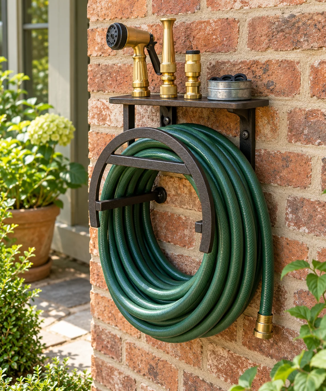 AI-generated editorial image inspired by garden tool organization