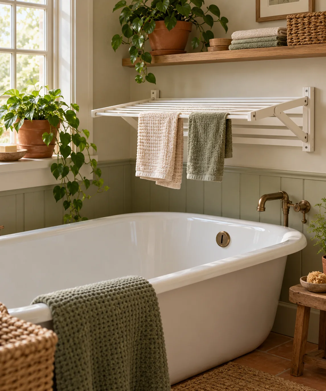 AI-generated editorial image inspired by small bathroom storage