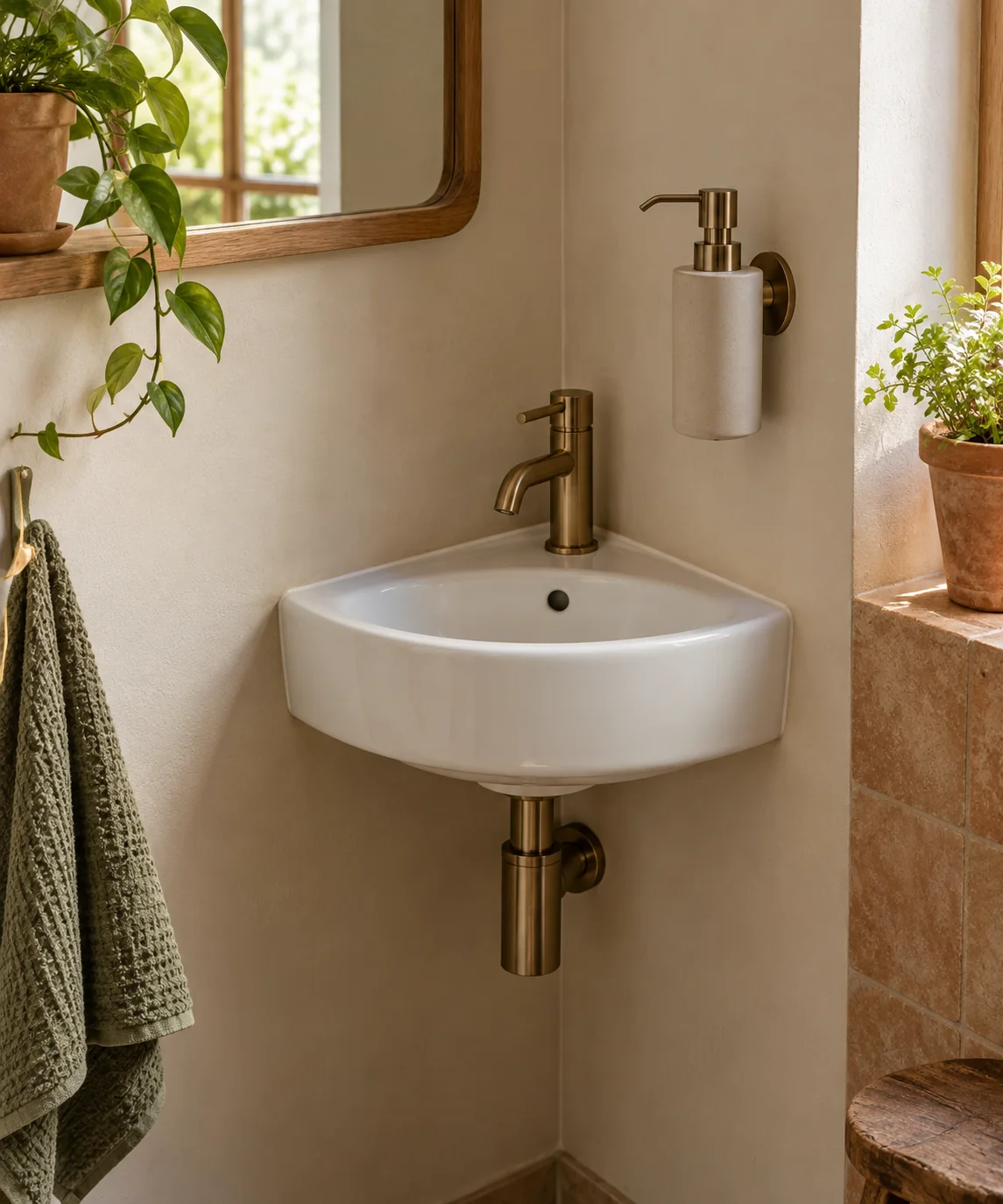 AI-generated editorial image inspired by small bathroom storage