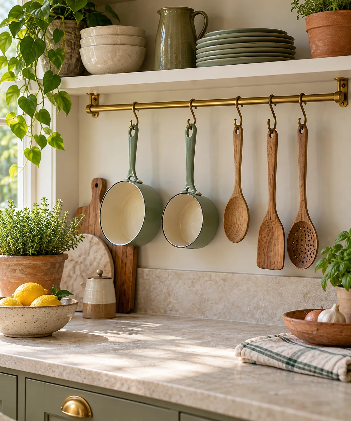 AI-generated editorial image inspired by sage and cream interiors