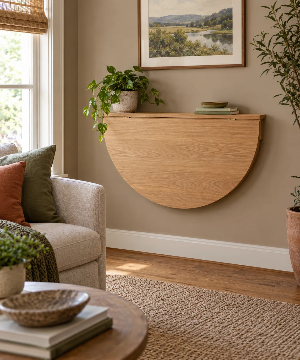 AI-generated editorial image inspired by warm neutral living rooms