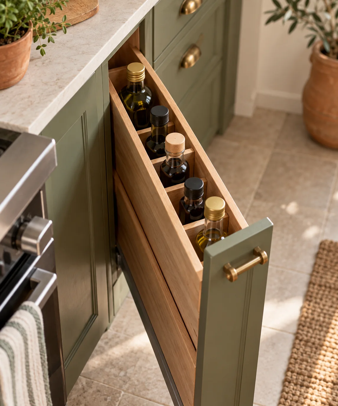 AI-generated editorial image inspired by small kitchen organization